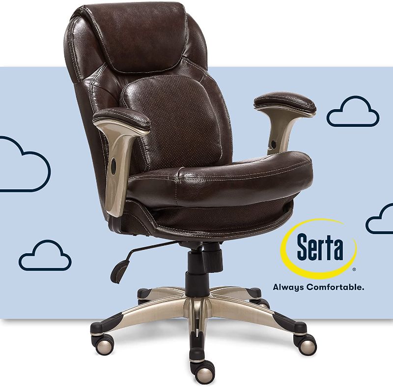 Photo 1 of Serta Ergonomic Executive Office Chair Motion Technology Adjustable Mid Back Design with Lumbar Support, Brown Bonded Leather
