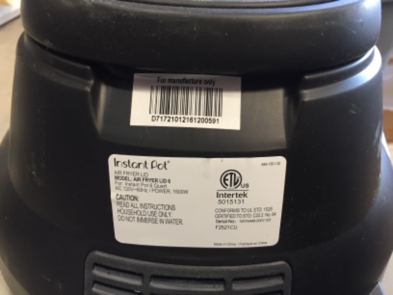 Photo 3 of Instant Pot 6 Quart Air Fryer Lid