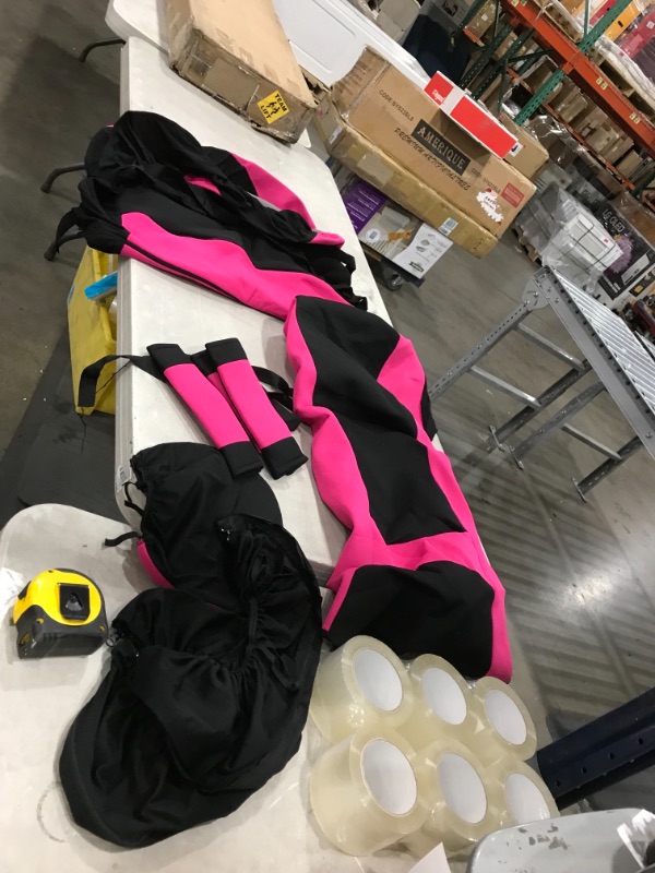 Photo 1 of FH Group FB030PINK-COMBO Seat Cover Combo Set with Steering Wheel Cover and Seat Belt Pad (Airbag Compatible and Split Bench Pink)
