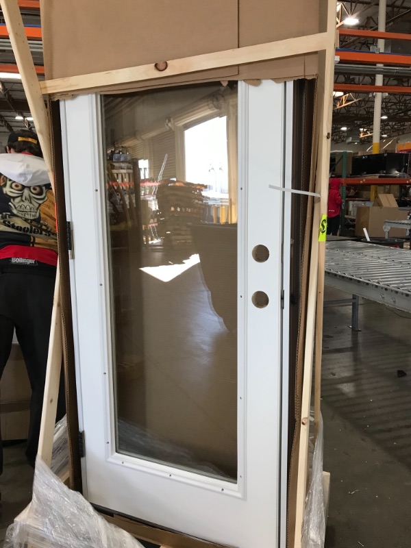 Photo 7 of 30 in. x 80 in. Right-Hand Inswing Full Lite Clear Classic Primed Fiberglass Smooth Prehung Front Door
