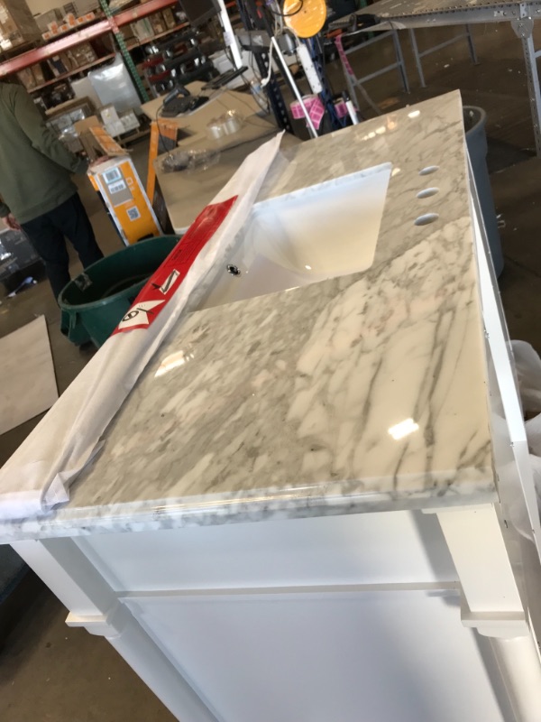 Photo 1 of Aberdeen 48 in. W x 22 in. D Vanity in White with Carrara Marble Top with White Sink
