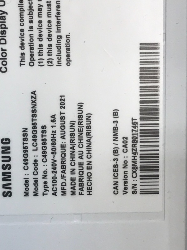 Photo 6 of Dead pixels and line through the screen****SAMSUNG 49-inch Odyssey G9 Gaming Monitor | QHD, 240hz, 1000R Curved, QLED, NVIDIA G-SYNC & FreeSync | LC49G95TSSNXZA Model *** MISSING MANUAL***
