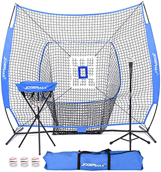 Photo 1 of **INCOMPLETE** JOGENMAX 7x7 DLX Practice Net + Deluxe Tee + Ball Caddy + 3 Training Ball/Strike Zone Bundle + Carrying Bag | Baseball Softball Pitching Batting Training Equipment Set
