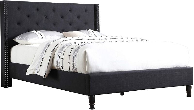 Photo 1 of ***INCOMPLETE***ONLY RAILS***MISSING BOX 1****
Home Life Premiere Classics Cloth Black Linen 51" Tall Headboard Platform Bed with Slats King - C
