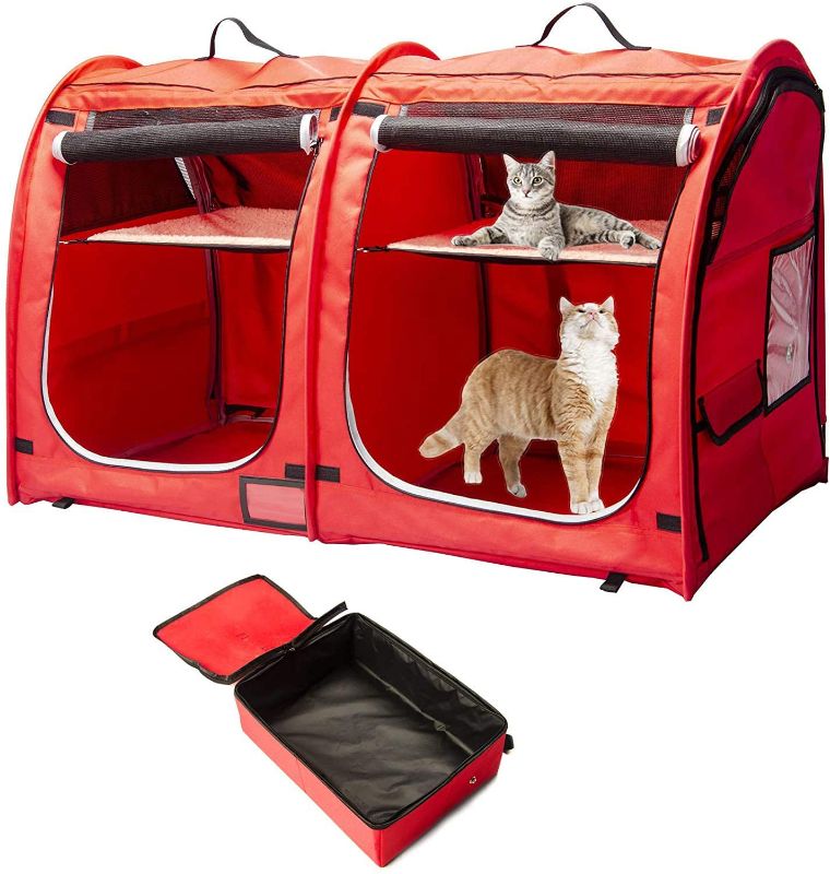 Photo 1 of Mispace Portable Twin Compartment Show House Cat Cage/Condo - Easy to Fold & Carry Kennel - Comfy Puppy Home & Dog