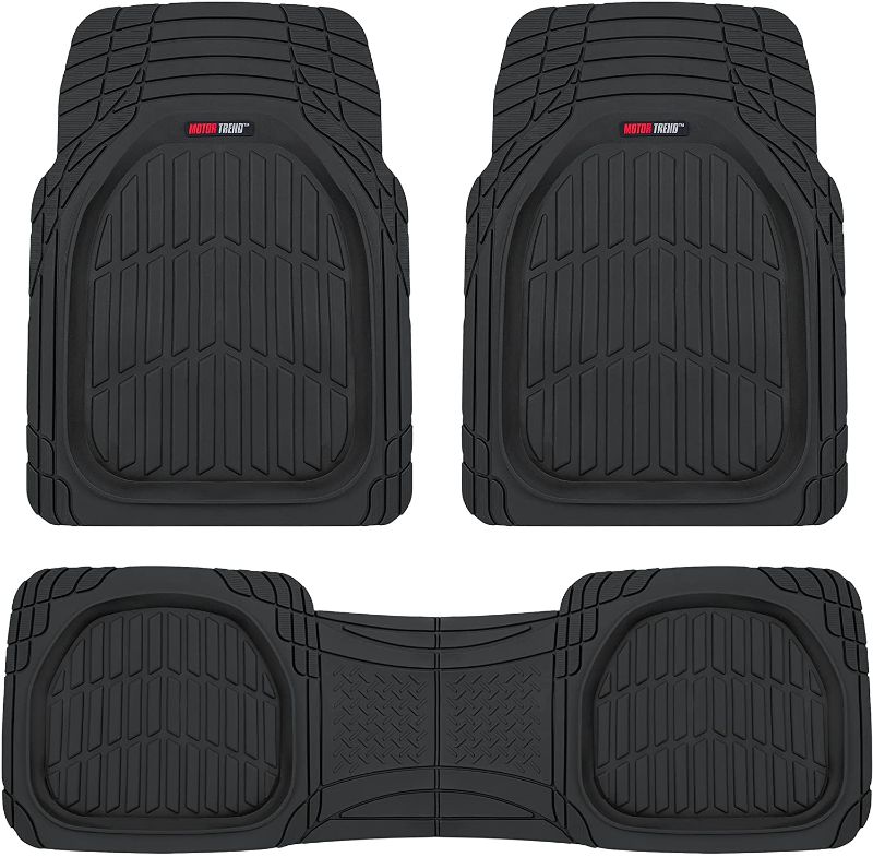 Photo 1 of Motor Trend 923-BK Black FlexTough Contour Liners-Deep Dish Heavy Duty Rubber Floor Mats for Car SUV Truck & Van-All Weather Protection, Universal Trim to Fit