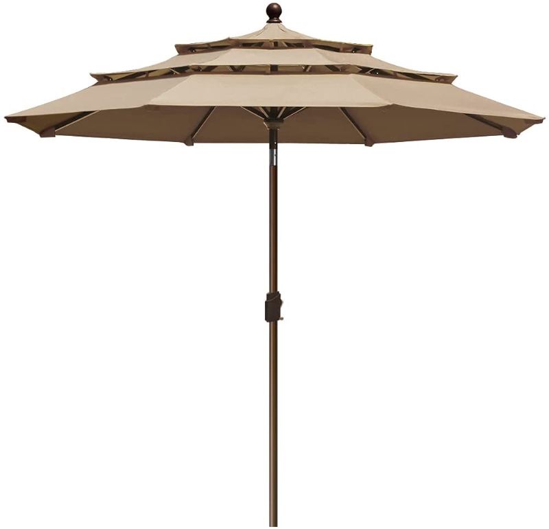 Photo 1 of  9Ft 3 Tiers Market Umbrella Patio Umbrella Outdoor Table Umbrella with Ventilation ,Heather Beige