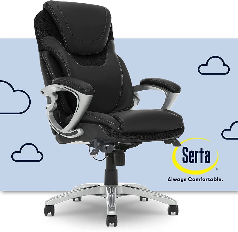 Photo 1 of Serta AIR Health and Wellness Executive Office Chair, High Back Big and Tall Ergonomic for Lumber Support Task Swivel, Bonded Leather, Black
