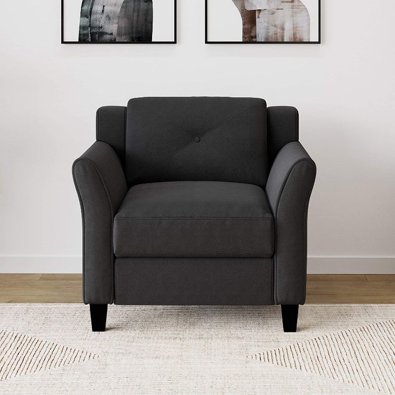 Photo 1 of **INCOMPLETE,PARTS ONLY**
Lifestyle Solutions Harrington Armchair, 35.4" W x 32.0" D x 32.7" H, Dark Gray
