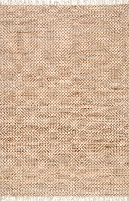 Photo 1 of **REMOVABLE STAINS, FROM SHIPPING**
Natural Diamond Trellis Fringe Tassel Area Rug
SIZE: 7'6"X9'6"