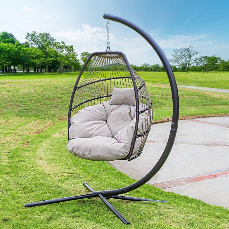 Photo 1 of **INCOMPLETE, MISSING TWO LEGS, MISSING HARDWARE*
Barton Outdoor Hanging Egg Chair Swing Lounge Chair Soft Deep Cushion Backyard Relax, Beige
