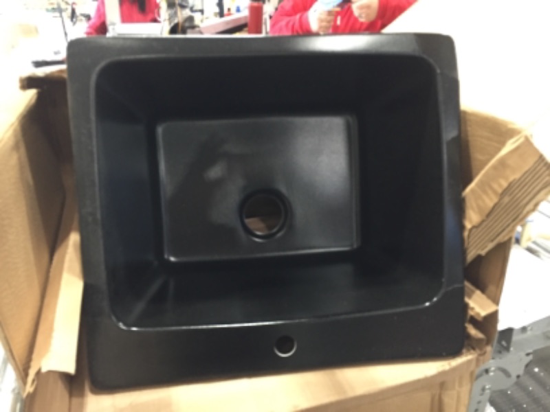 Photo 2 of **CORNERS ARE BROKEN**
25X22X13 BLACK COMPOSITE GRANITE SINK Single Bowl Drop-in Sink, Black
