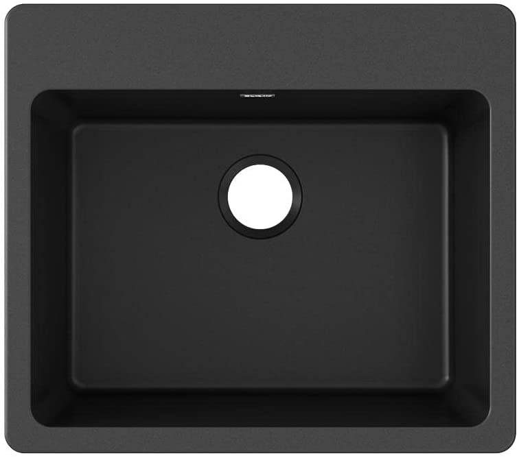 Photo 1 of **CORNERS ARE BROKEN**
25X22X13 BLACK COMPOSITE GRANITE SINK Single Bowl Drop-in Sink, Black
