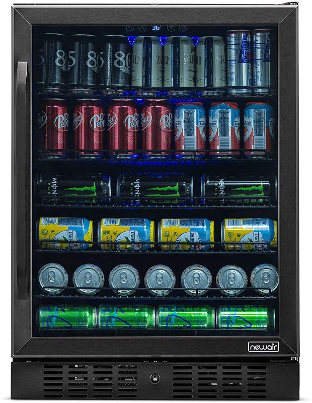 Photo 1 of USED//MISSING PARTS: NewAir 24" Beverage Refrigerator Cooler - 177 Can Capacity - Black Stainless Steal With Built In Cooler and Glass Door | Cool your Soda, Beer, and Beverages to 37F NBC177BS00
