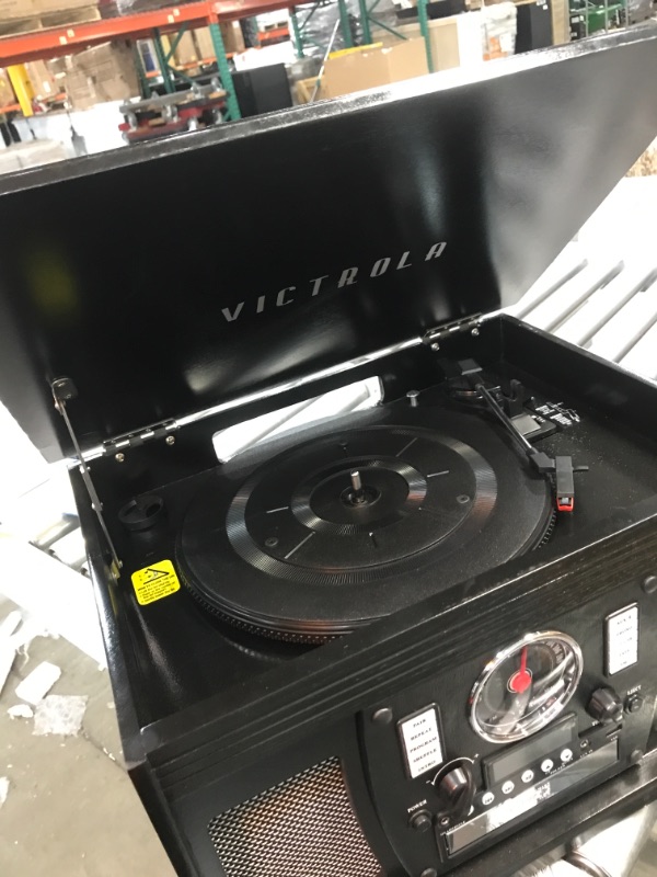 Photo 3 of ***MISSING REMOTE*** Victrola 8-in-1 Bluetooth Record Player & Multimedia Center, Built-in Stereo Speakers - Turntable, Wireless Music Streaming, Real Wood | Black
