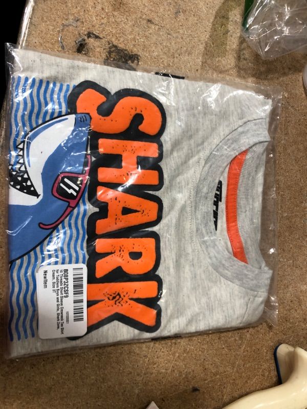 Photo 1 of 10 Threads Short Sleeve Crewneck Tee Shirt for Toddlers Boys and Girls, Shark Zone, Cream, Size 3T
