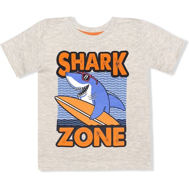 Photo 1 of 10 Threads Short Sleeve Crewneck Tee Shirt for Toddlers Boys and Girls, Shark Zone, Cream, Size 3T
