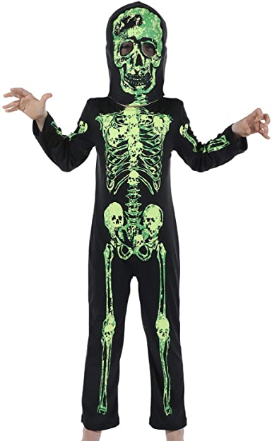 Photo 1 of Kids GID Skeleton Halloween Costume, All in One Skeleton Printed Jumpsuit with Hood
SIZE LARGE