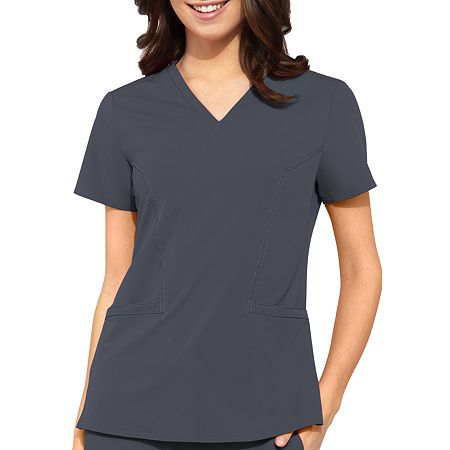 Photo 1 of Med Couture Peaches Womens V Neck Scrub Top, Medium , Gray
