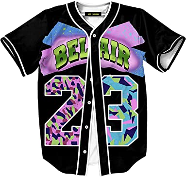 Photo 1 of HOP FASHION Unisex 90s Theme Bel Air Baseball Jersey Hip Hop Short Sleeve Shirts Tops for Birthday Party- SIZE SMALL 
