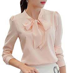 Photo 1 of ***STOCK PHOTO FOR REFERENCE ONLY***
Women Wear to Work Blouse,Tunic Long Sleeve Bow Tie Chiffon Office Top pink size small