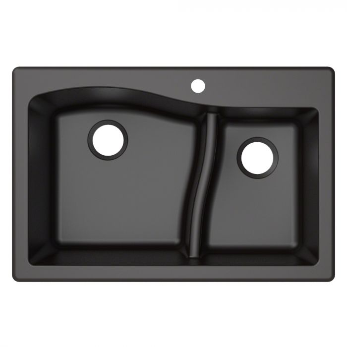 Photo 1 of 33" Drop-In/Undermount Granite 60/40 Double Bowl Kitchen Sink in Black
