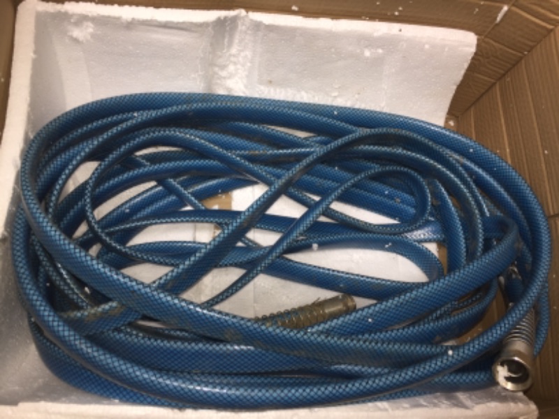 Photo 3 of *Dirty from previous use*
FITT Force Tek Garden Hose, 5/8" 100ft Medium duty Water Hose, Light Blue
