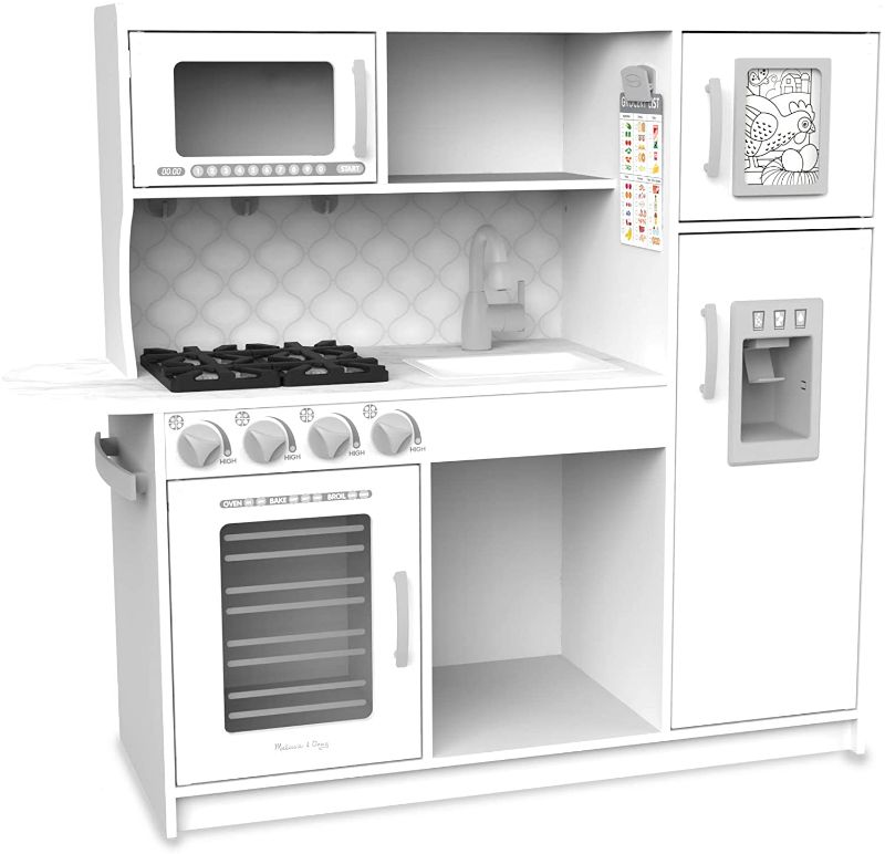 Photo 1 of **MISSNG HARDWARE, MISSING COMPONENTS**
Melissa & Doug Wooden Chef’s Pretend Play Toy Kitchen With “Ice” Cube Dispenser – Cloud White
