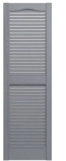 Photo 1 of 14-1/2 in. x 60 in. Lifetime Open Louvered Vinyl Standard Cathedral Top Center Mullion Shutters Pair in Paintable
