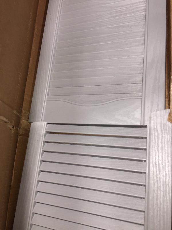 Photo 2 of 14-1/2 in. x 60 in. Lifetime Open Louvered Vinyl Standard Cathedral Top Center Mullion Shutters Pair in Paintable
