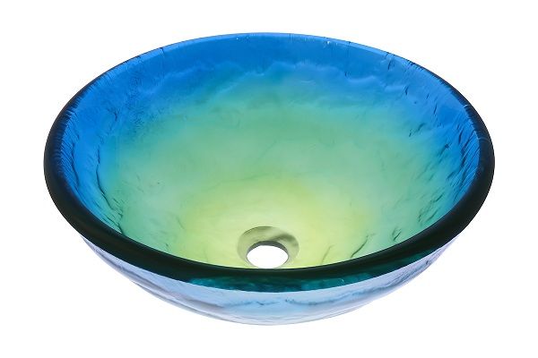 Photo 1 of 16.5 inch Green-Blue-Yellow Glass Vessel Sink & Popup Drain Set - TIS-191BN
