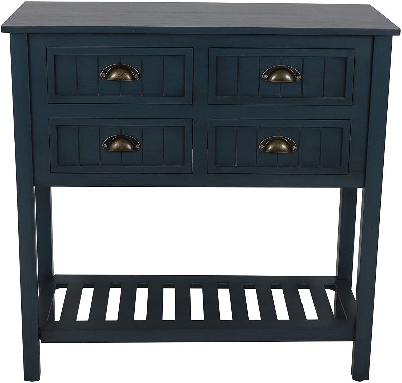 Photo 1 of **BROKEN IN DIFFRENT PLACES**MISSING HARDWARE*
Decor Therapy Bailey Bead board 4-Drawer Console Table, 14x32x32, Antique Navy
