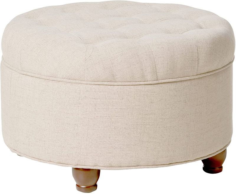 Photo 1 of **HARDWARE AND LEGS INSIDE OF OTTOMAN**
Homepop Home Decor | Large Button Tufted Woven Round Storage Ottoman | Ottoman with Storage for Living Room & Bedroom (Light Tan)
