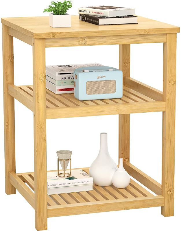 Photo 1 of **SIMILAR TO STOCK PHOTO**
Homykic Bedside Table End Table, Bamboo Bed Side Table Printer Stand Small Coffee Sofa Table 3-Tier Storage Shelf for Living Room, Bedroom, Bathroom, Study, Home Office, Natural
