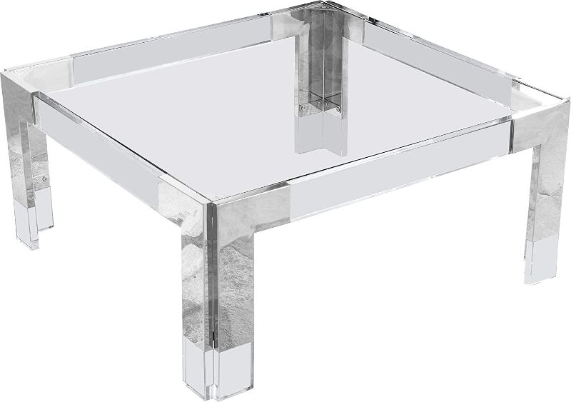 Photo 1 of (Incomplete - 1 of 2 Boxes Only) Meridian Furniture Casper Collection Modern | Contemporary Glass Top Coffee Table with Sturdy Stainless Steel and Acrylic Base, 36" W x 36" D x 16.5" H, Chrome
