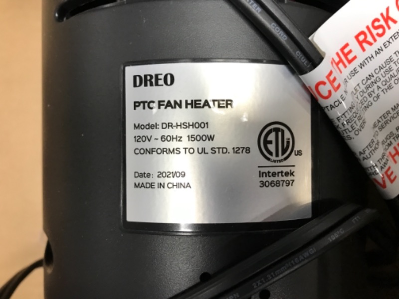 Photo 1 of Dreo 24" Space Heater, 10ft/s Fast Quiet Heating Portable Electric Heater with Remote, 3 Modes, Overheating & Tip-Over Protection, Oscillating Ceramic Heater for Bedroom, Office, and Indoor Use, Black
