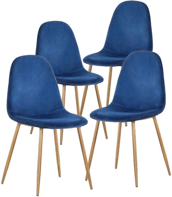 Photo 1 of *USED*
*MISSING manual* 
*SEE last picture for damage*
GreenForest Dining Chairs for Kitchen, Mid Century Modern Side Chairs, Velvet Upholstered Dining Chair with Metal Legs Set of 4, Blue, 15.7"D x 34.6"W x 17.5"H

