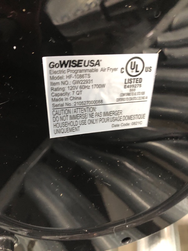 Photo 1 of *USED
*SEE last picture for damage*
*MISSING manual/ recipe book*
GoWISE USA 8-in-1 Digital Air Fryer with Recipe Book, 7.0-Qt, Black
