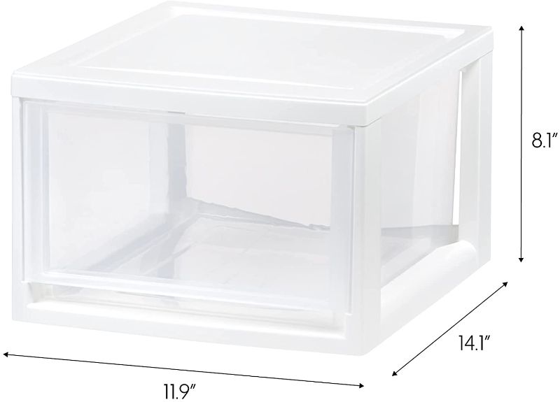 Photo 1 of *SEE last picture for damage*
IRIS USA Stackable Plastic Storage Drawer, Medium-3 Pack (White)
