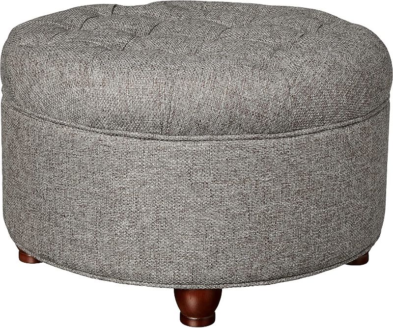 Photo 1 of Homepop Home Decor | Large Button Tufted Woven Round Storage Ottoman (Dark Gray)
