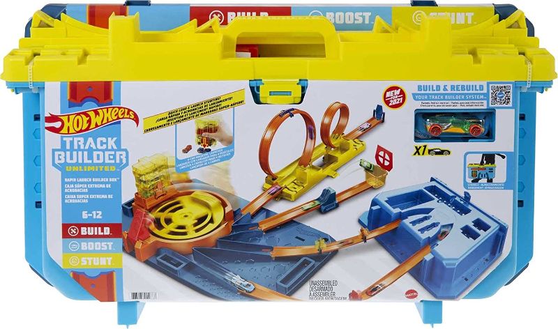 Photo 1 of Hot Wheels Track Builder Unlimited Rapid Launch Builder Box, All-In-One Building & Stunting Kit with Track Pieces & Accessories & Storage ContaineR