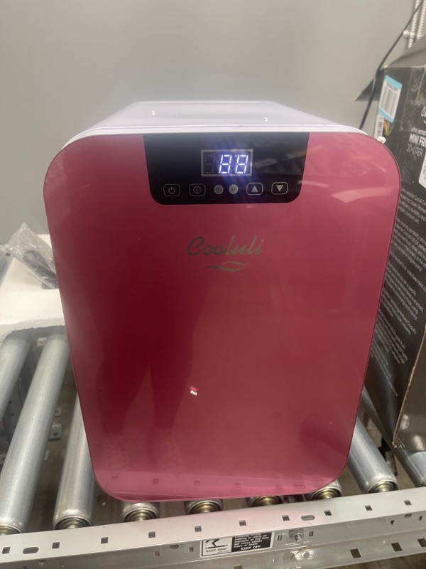 Photo 2 of Cooluli 20L Mini Fridge- Glass Front & Digital Temperature Control - Small 12v Refrigerator (Pink)
