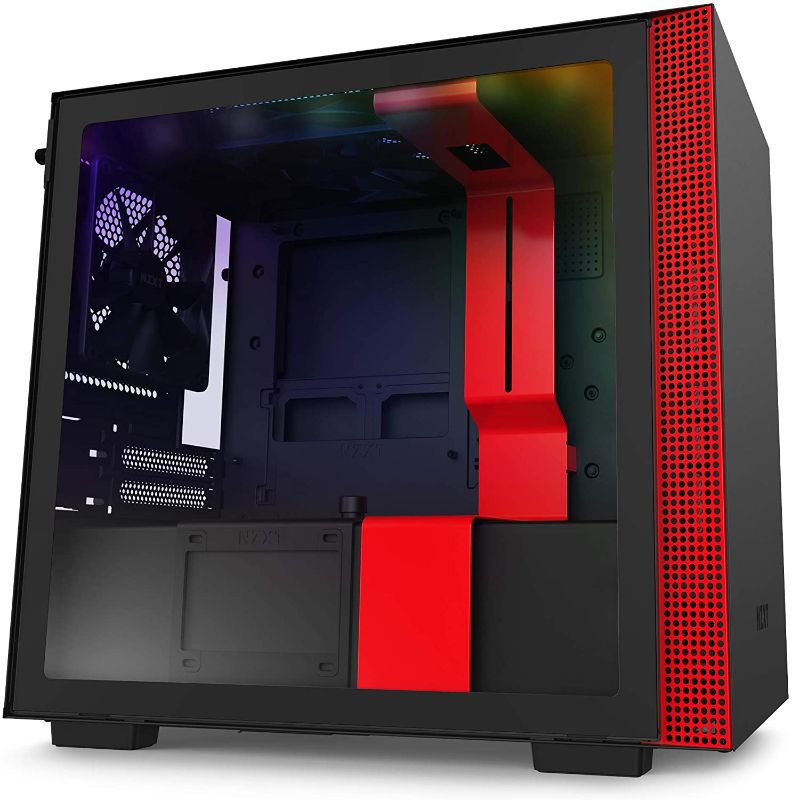 Photo 1 of NZXT H210i - CA-H210i-BR - Mini-ITX PC Gaming Case - Front I/O USB Type-C Port - Tempered Glass Side Panel Cable Management - Water-Cooling Ready - Integrated RGB Lighting - Black/Red

**CASE ONLY**
