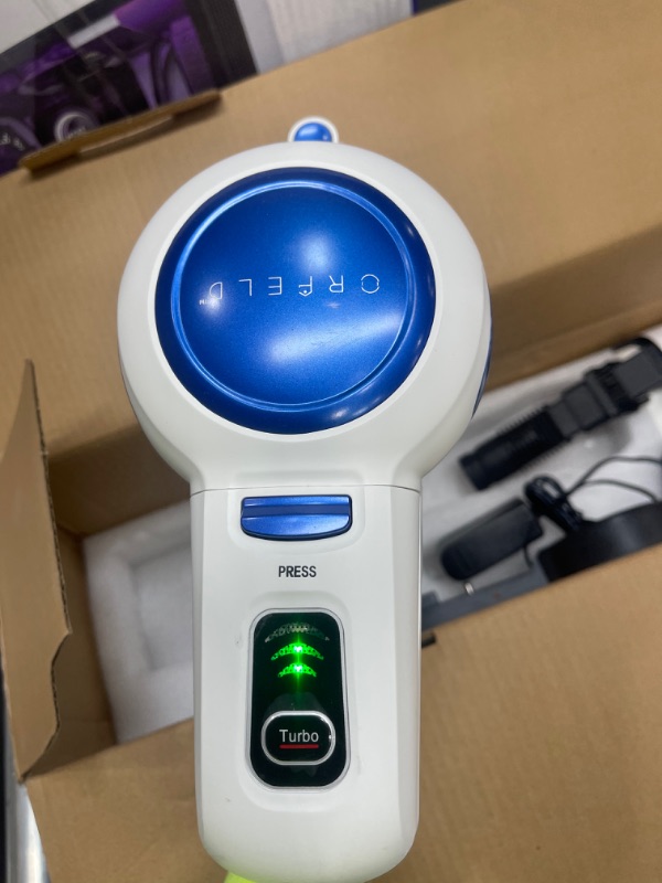 Photo 1 of ORFELD Cordless Vacuum, 20000Pa Stick Vacuum 6 in 1, Long Runtime, Lightweight & Ultra-Quiet for Hard Floor Carpet Pet Car Cleaning Blue & White

**powers on, dirty from prior usage**