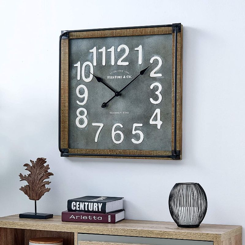 Photo 1 of FirsTime & Co. Liam Industrial Square Wall Clock, 24"H x 24"W, Metallic Gray, White, Black, Antique Brown