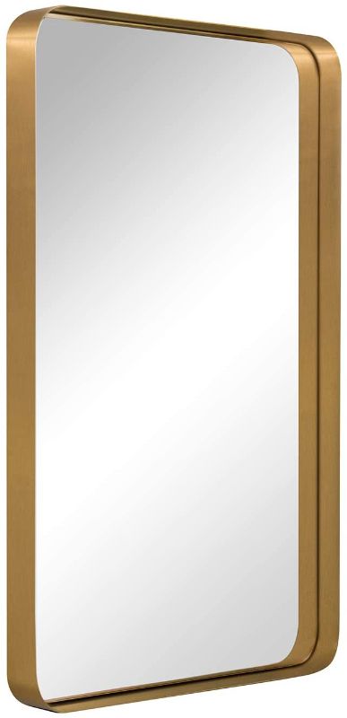 Photo 1 of ANDY STAR Gold Rectangle Bathroom Mirror for Wall, 24x36” Brass Metal Rounded Corner Rectangle Mirror, Premium Deep 2” Stainless Steel Frame