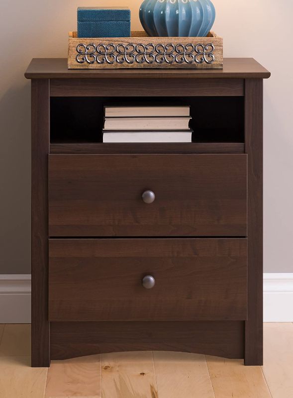 Photo 1 of Prepac Fremont 2 Drawer Nightstand with Open Shelf, Espresso, Tall