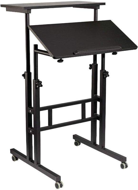 Photo 1 of Hadulcet Mobile Standing Desk, Adjustable Standing Computer Desk, Standing Adjustable Laptop Cart with Wheels for Home Office Classroom, 23.62 x 23.6 in, Black