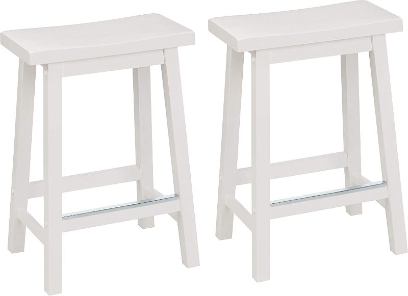 Photo 1 of ** PARTIALLY PUT TOGETHER, UNKNOWN IF HARDWARE IS MISSING** Amazon Basics Solid Wood Saddle-Seat Kitchen Counter-Height Stool - Set of 2