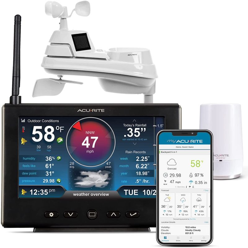 Photo 1 of AcuRite Iris (5-in-1) Professional Weather Station with High-Definition Display with AcuRite Access for Remote Monitoring and Alerts, Compatible with Amazon Alexa (01151M), Black
